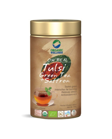 BIO TULSI SE ZELENÝM ČAJEM A ŠAFRÁNEM, 100 g