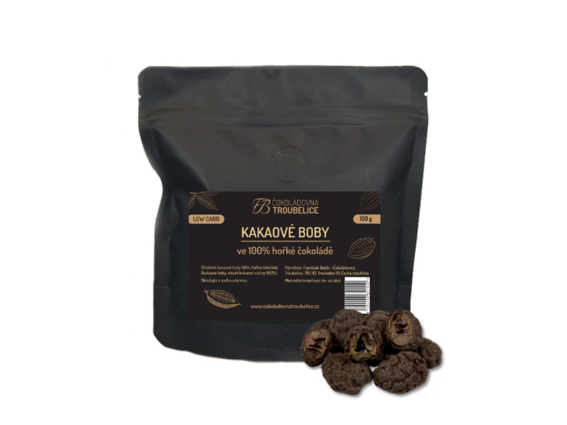 Kakaové boby ve 100% hořké čokoládě LOWCARB, 150 g