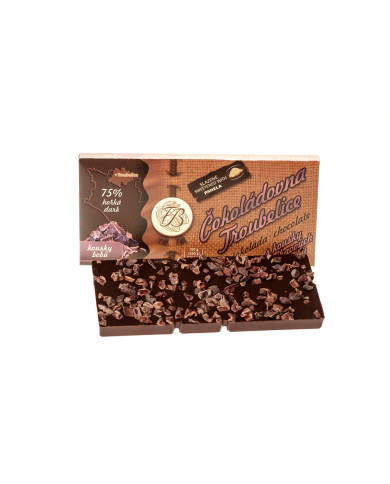 Čokoláda hořká 75% s kousky kakaových bobů, 45 g 