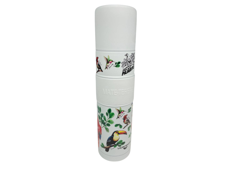 Pajarito Thermos metalic 750 ml, white with birds