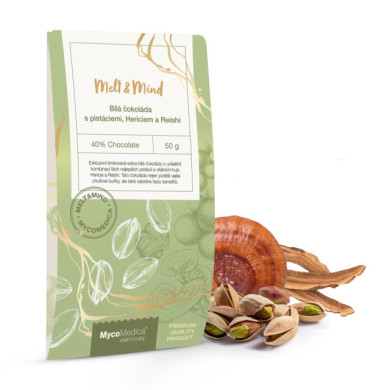 Bílá čokoláda s pistáciemi, Hericiem a Reishi